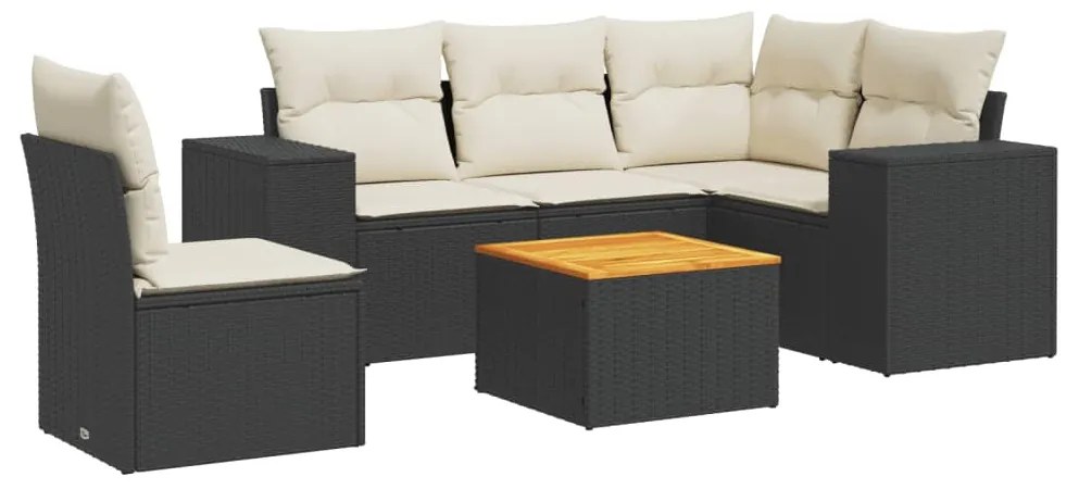 Set divano da giardino 6 pz con cuscini nero in polyrattan