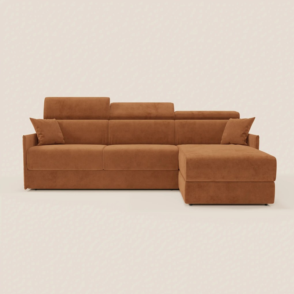 Miryam divano letto angolare compatto - poggiatesta reclinabili e penisola contenitore in tessuto smacchiabile T31