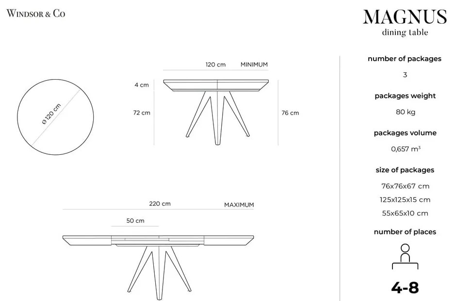 Tavolo pieghevole con gambe in metallo nero, ø 120 cm Magnus - Windsor &amp; Co Sofas