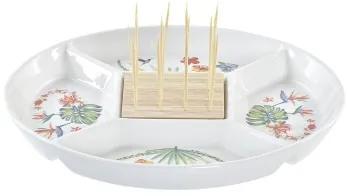 Vassoio per aperitivi DKD Home Decor Multicolore Naturale Bambù Gres Tropicale 23,5 x 23,5 x 7 cm