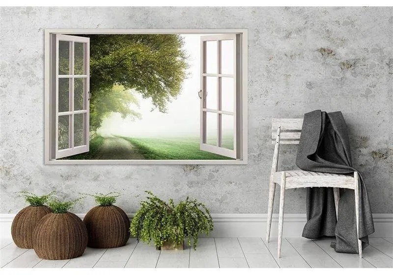 Quadro su tela, Finestra vista foresta verde  Dimensioni 120x80