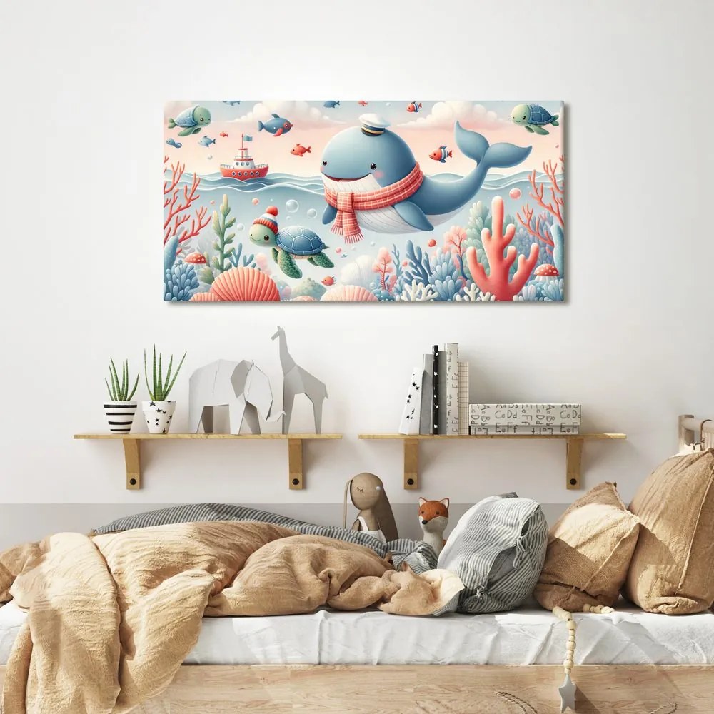 Quadro su tela – Balena e tartaruga nell’oceano