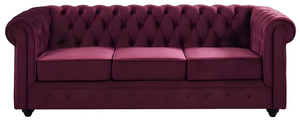Divano CHESTERFIELD 3 posti in velluto Porpora