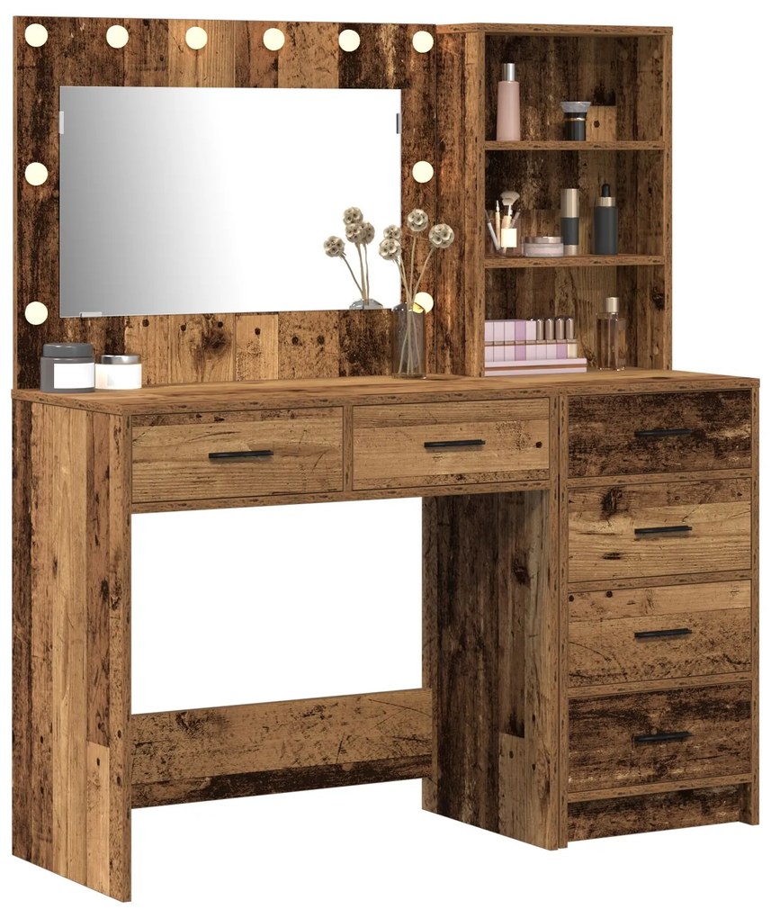 Set da toeletta di 2 pezzi con led in legno vecchio