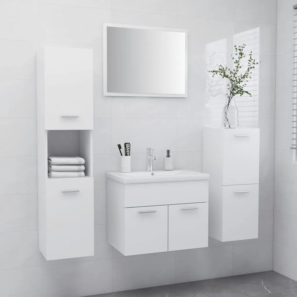 Set Mobili Da Bagno Bianco İn Legno Multistrato /