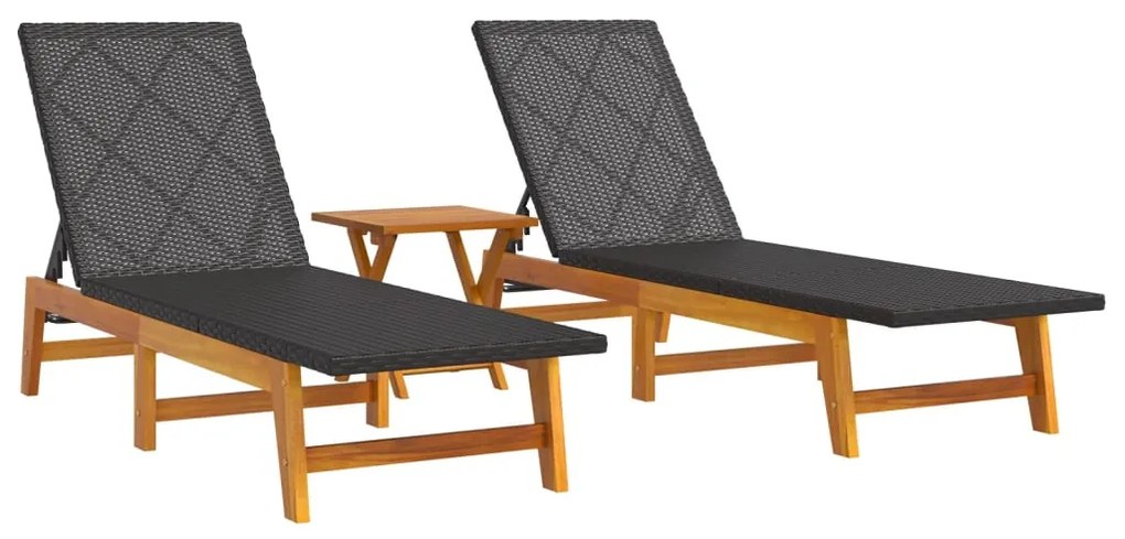 Set mobili da giardino 3 pz polyrattan e legno massello acacia