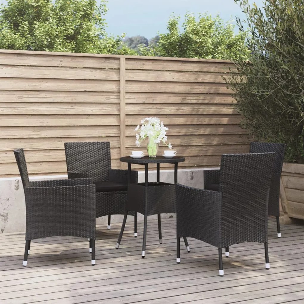 Set bistrò da giardino 5 pz con cuscini in polyrattan nero