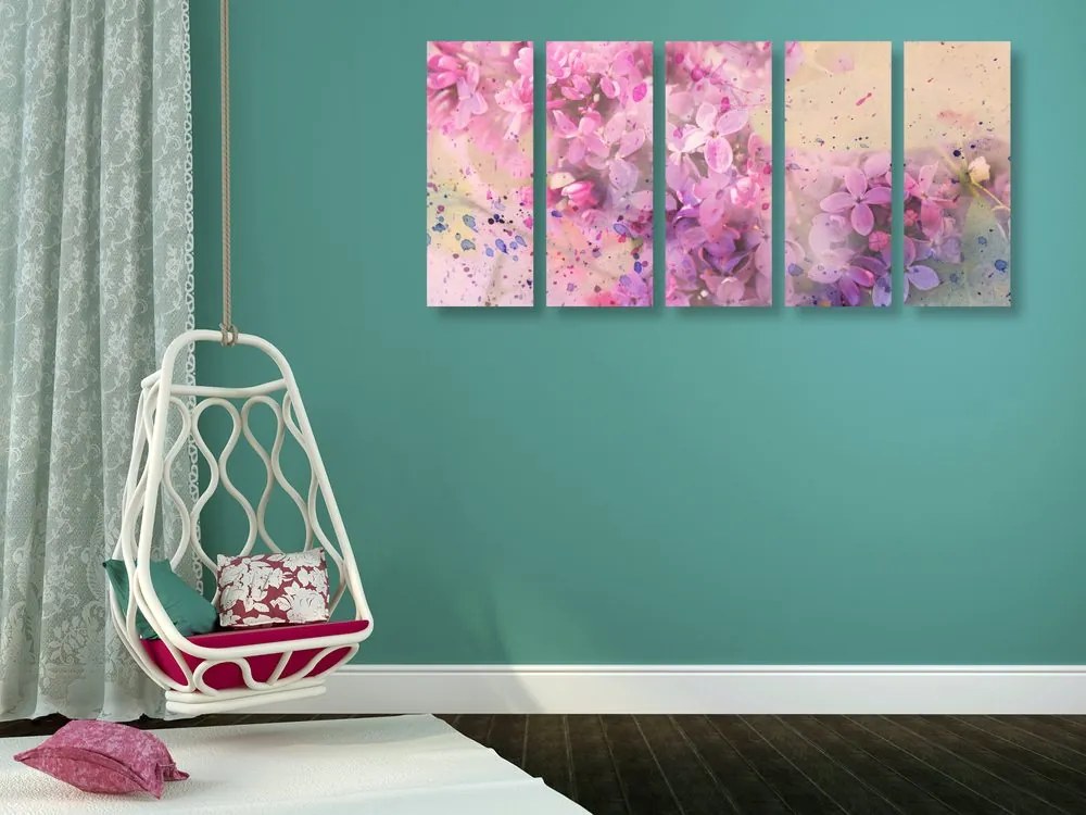 Quadri 5 pezzi – Rametto di fiori rosa