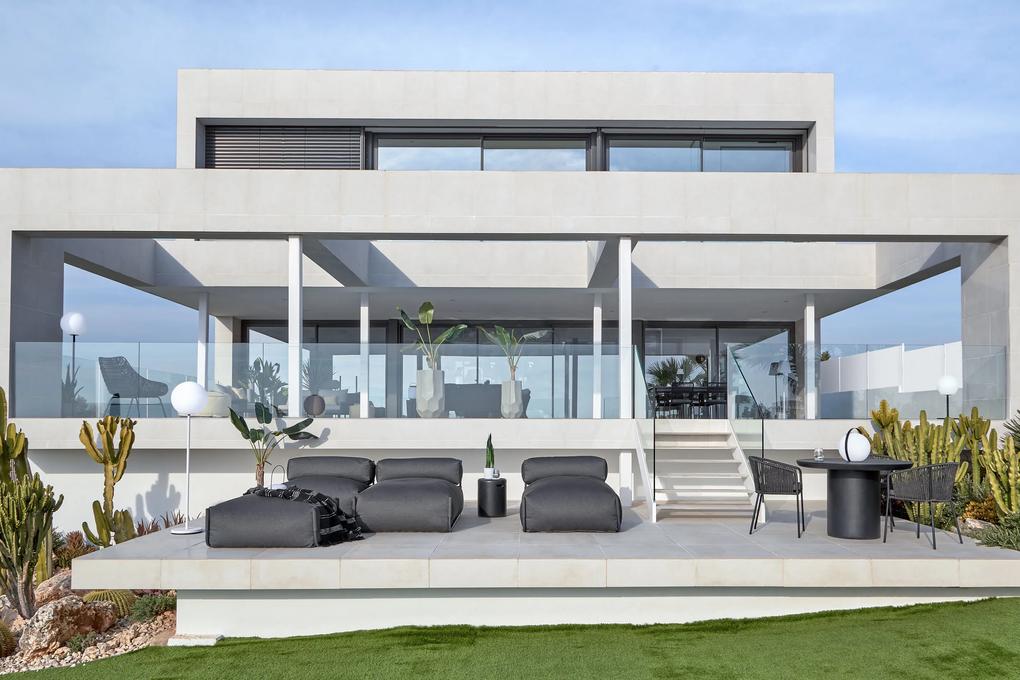Kave Home - Pouf divano modulare schienale 100% outdoor Square grigio scuro e alluminio nero 101x101cm