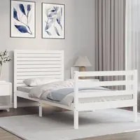 Giroletto con Testiera Bianco 100x200 cm in Legno Massello 3195017