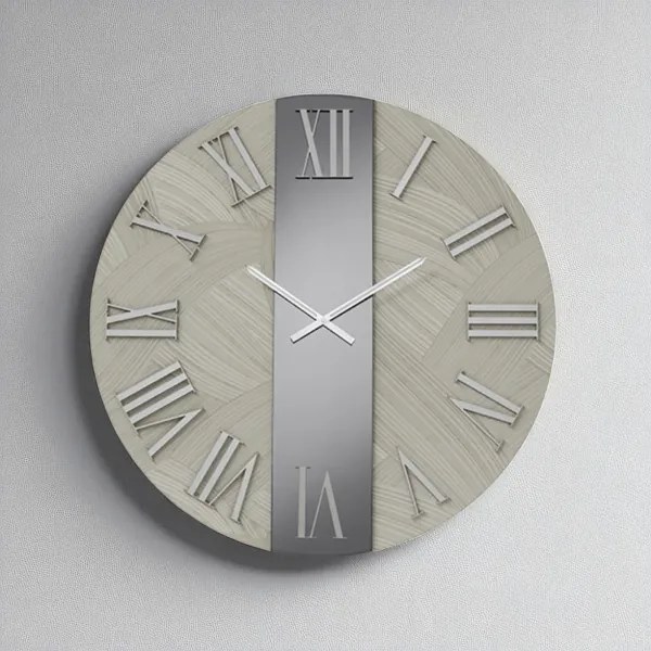 Orologio rotondo D80 cm BILLY in legno rivestito con parato e vetro Fumč