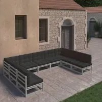 Set Divani da Giardino 9 pz Grigio Cuscini Massello di Pino 3077196