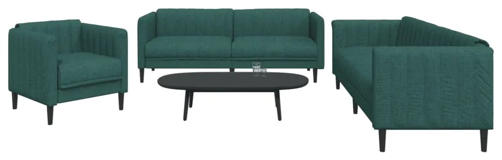 Set Di Divani 3 Pz Verde Scuro İn Tessuto /