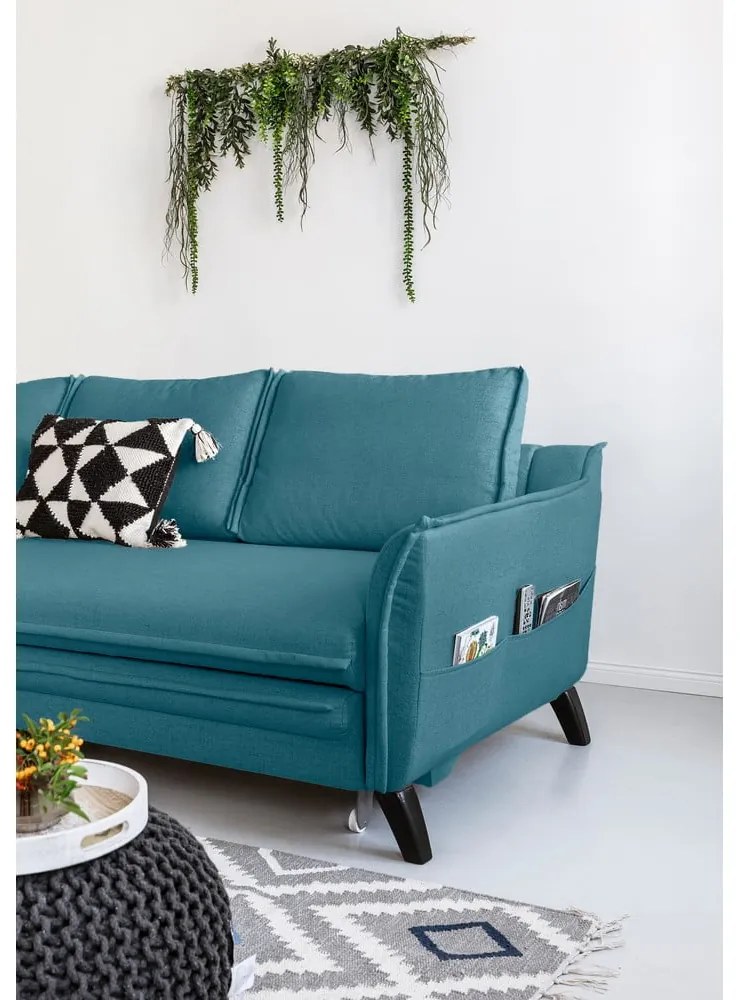 Divano letto angolare turchese, angolo sinistro Charming Charlie - Miuform