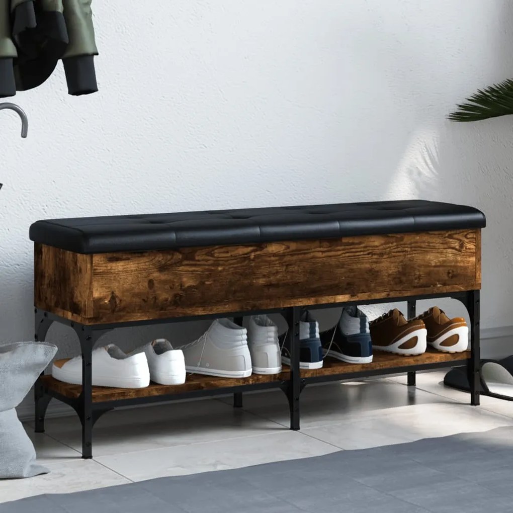 Panca Porta Scarpe Rovere Fumo 102x32x45cm İn Legno Multistrato /