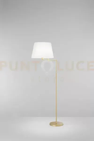 Piantana  crane oro opaco paralume bianco in metallo 1 luce attacco...