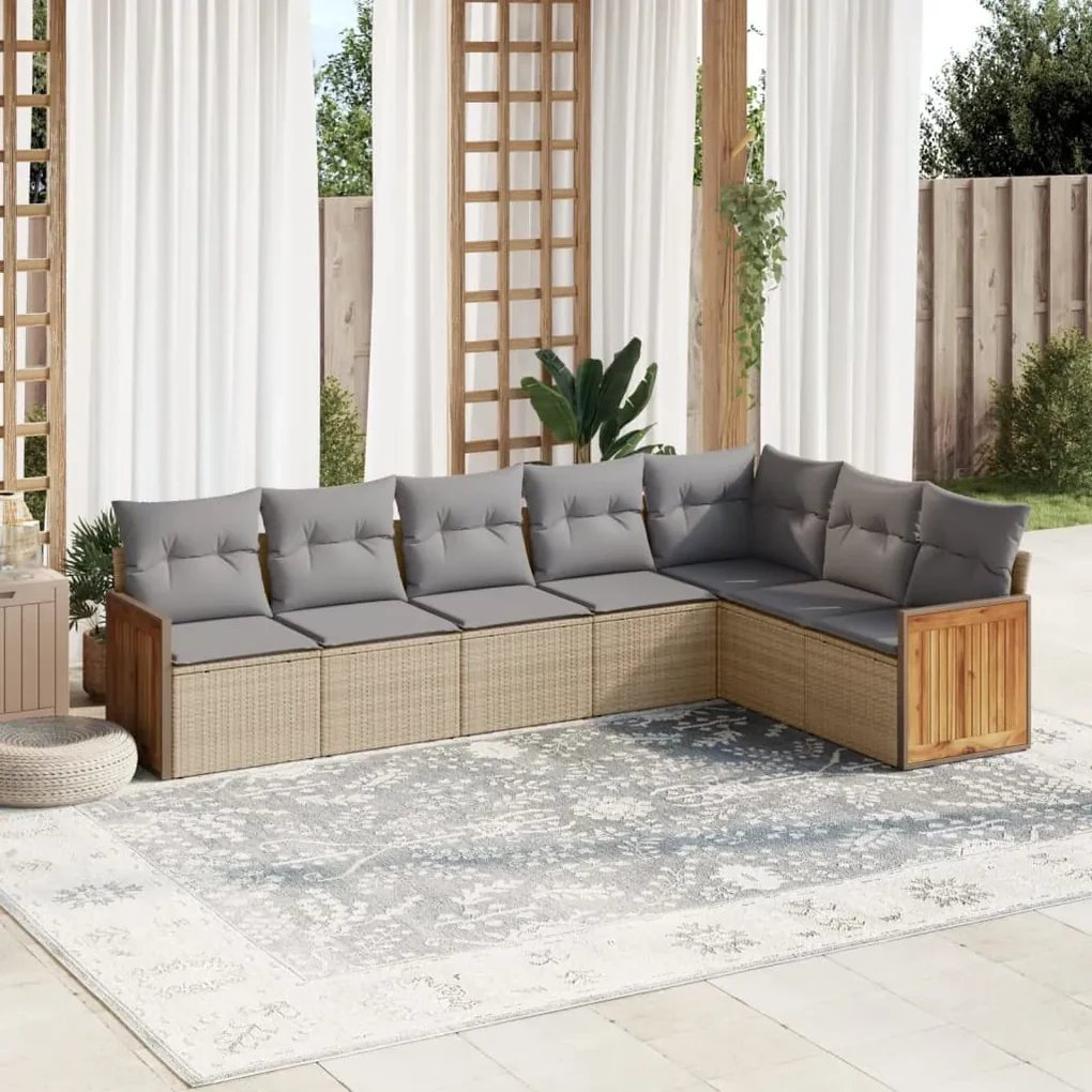 Set divani da giardino 7 pz con cuscini beige in polyrattan