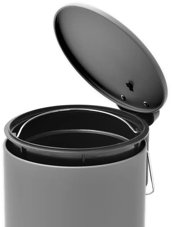 Pattumiera bagno in acciaio grigio con pedale e coperchio slim 3 lt