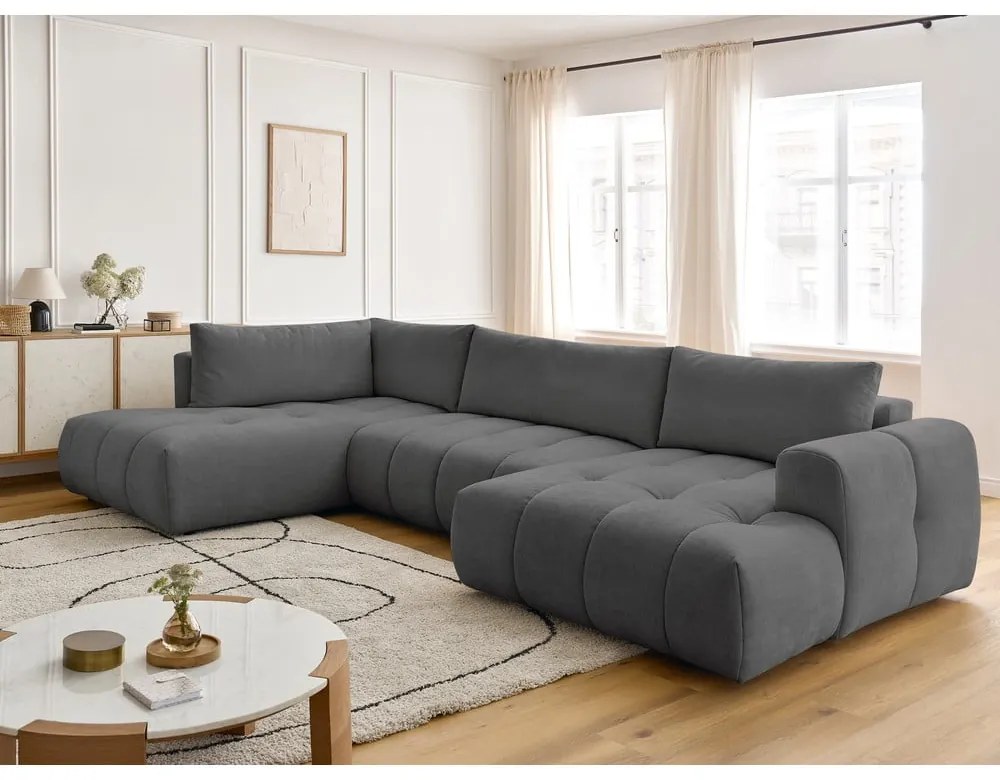 Divano angolare grigio scuro allungabile e con contenitore (penisola a sinistra/a U) Fuji – Bobochic Paris