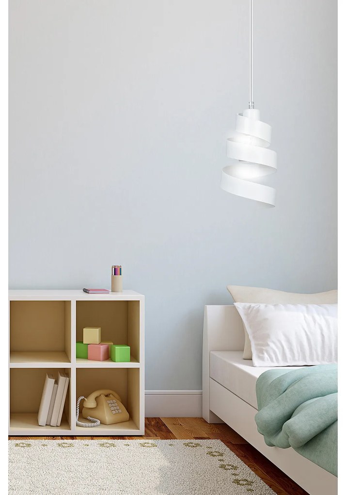 Sospensione Moderna 1 Luce Tristano In Acciaio Bianco Con Fasce A Spirale