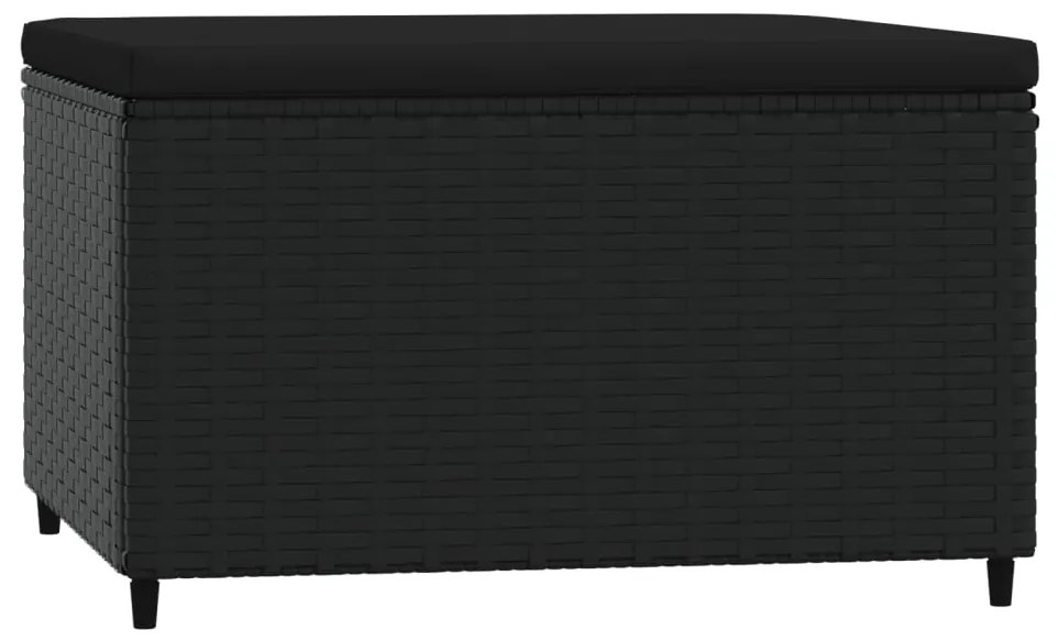 Poggiapiedi da giardino con cuscino in polyrattan nero