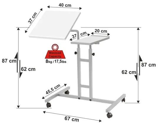 Tavolo regolabile GLEN 87x67 cm bianco