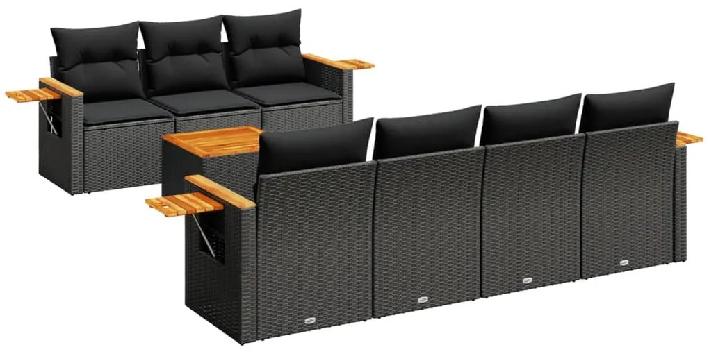 Set divani da giardino con cuscini 8 pz nero in polyrattan