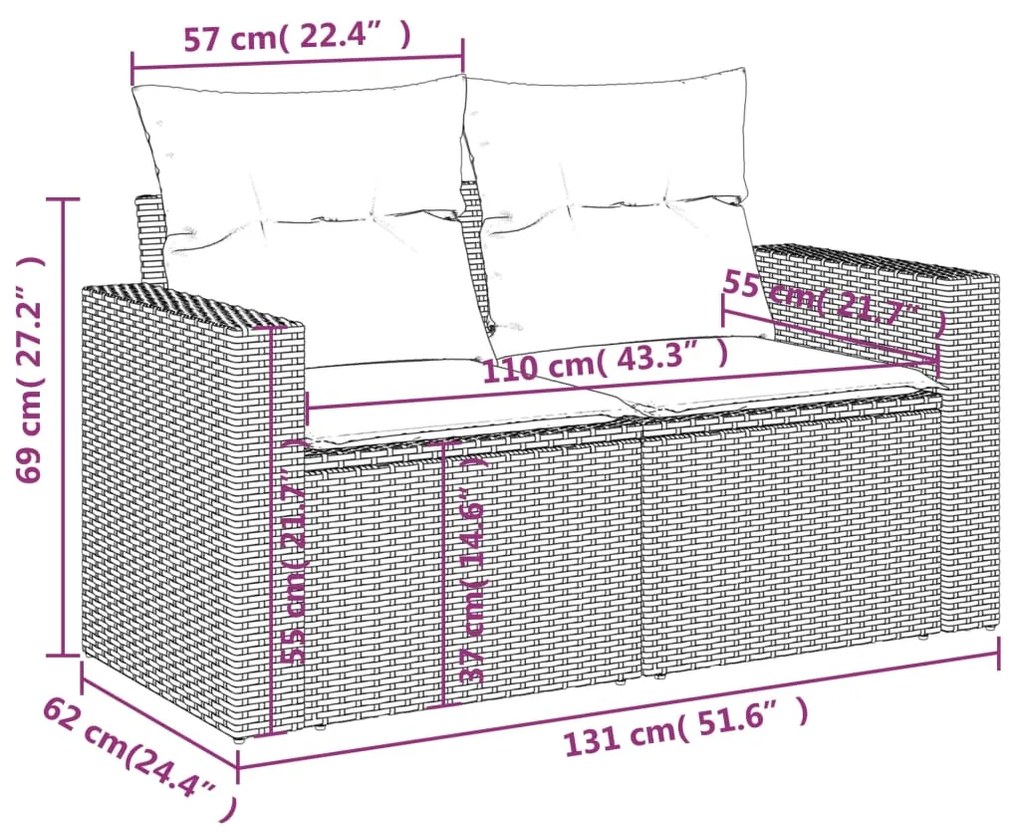 Divano da Giardino con Cuscini a 2 Posti Beige in Polyrattan