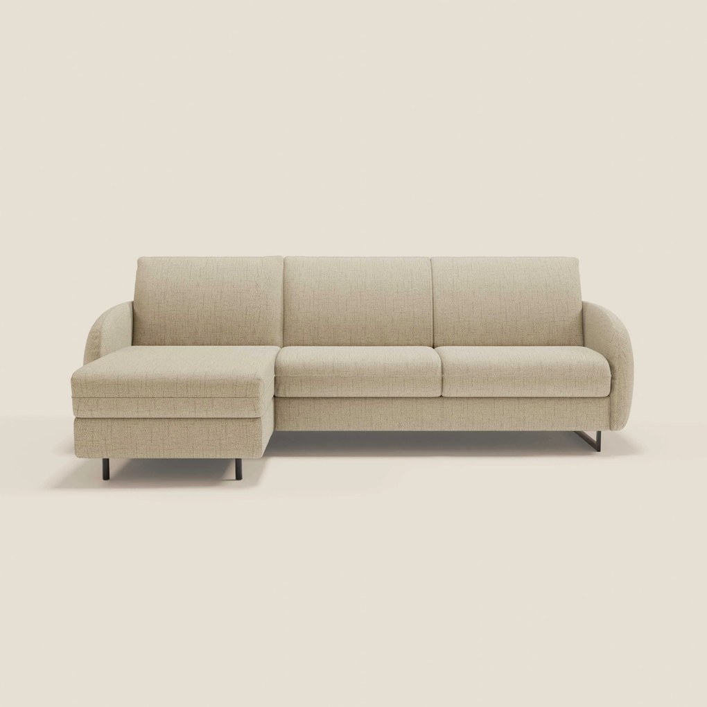 Ninfea Divano Letto Angolare con Penisola Contenitore e Materasso H18 cm - piedini in metallo e Tessuto impermeabile T03
