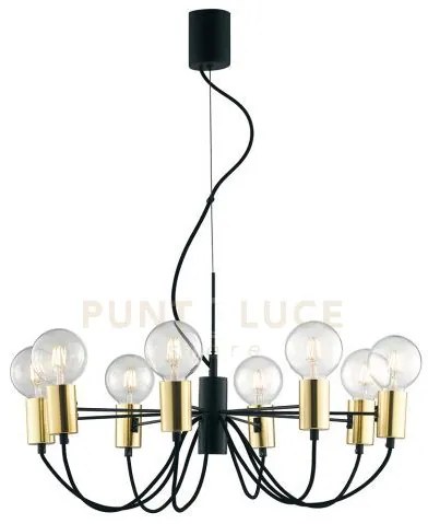Lampadario a sospensione axon nera e oro 8 luci attacco e27 66x7,5x...