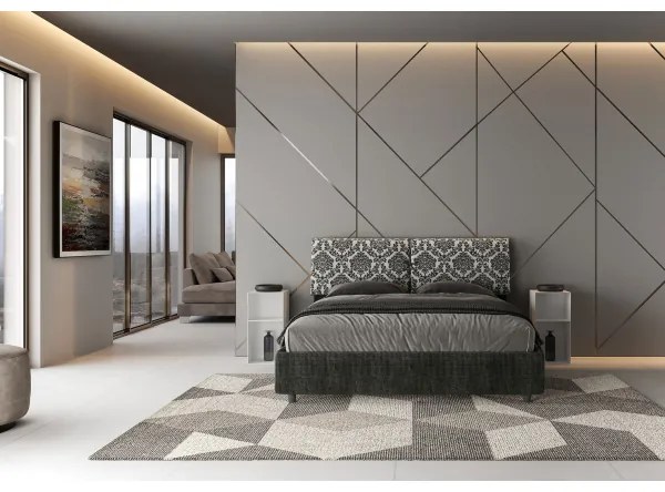 Letto matrimoniale contenitore imbottito 160x210 tessuto Agata 8 blu Mados