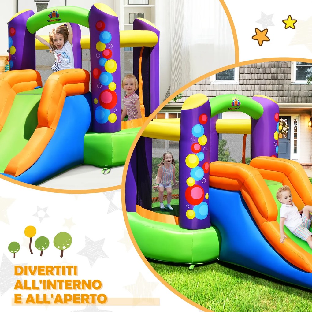 Costway Castello gonfiabile 3 in 1 con 3 pareti a rete, Scivolo gonfiabile con compressore per interno ed esterno
