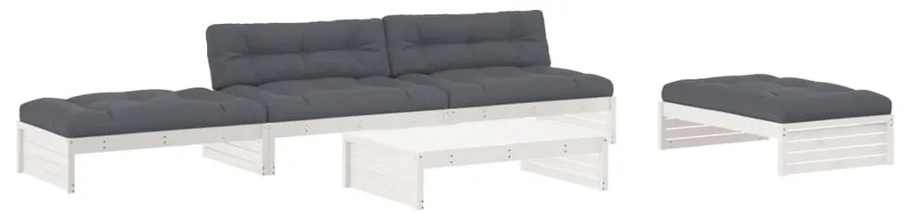 Set divani da giardino 5pz con cuscini in legno massello bianco