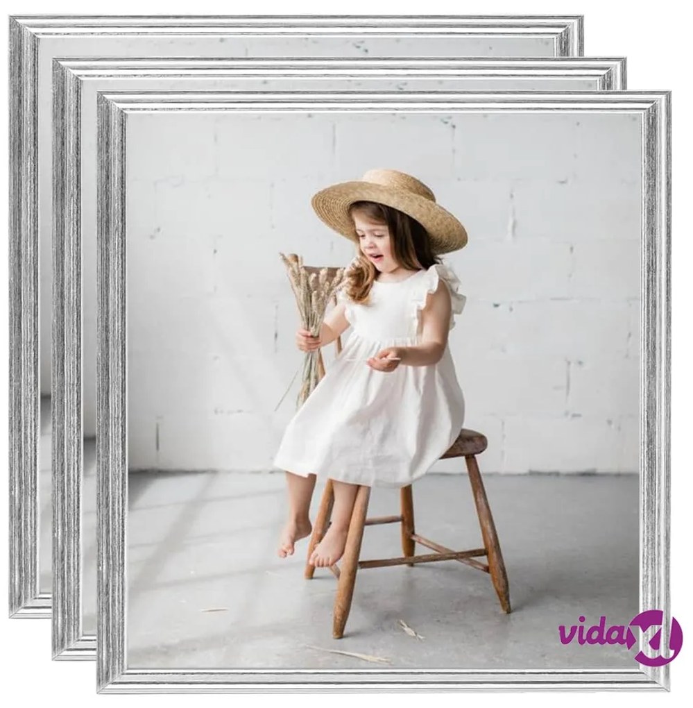 vidaXL Cornici Foto Collage 3 pz per Tavolo Argento 20x20cm in MDF