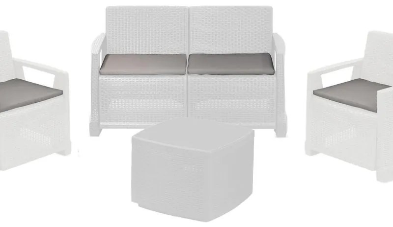 Salotto da giardino ARONA in polipropilene bianco con cuscini in poliestere grigio per 4 persone