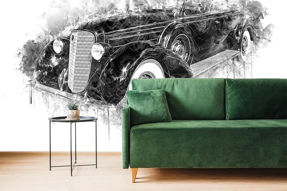 Carta da parati autoadesiva – Auto d'epoca in bianco e nero