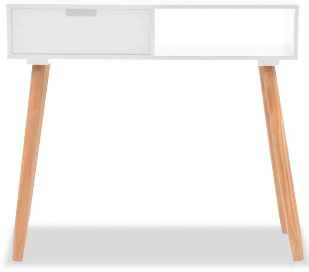 Tavolo consolle in legno di pino massello 80x30x72 cm bianco