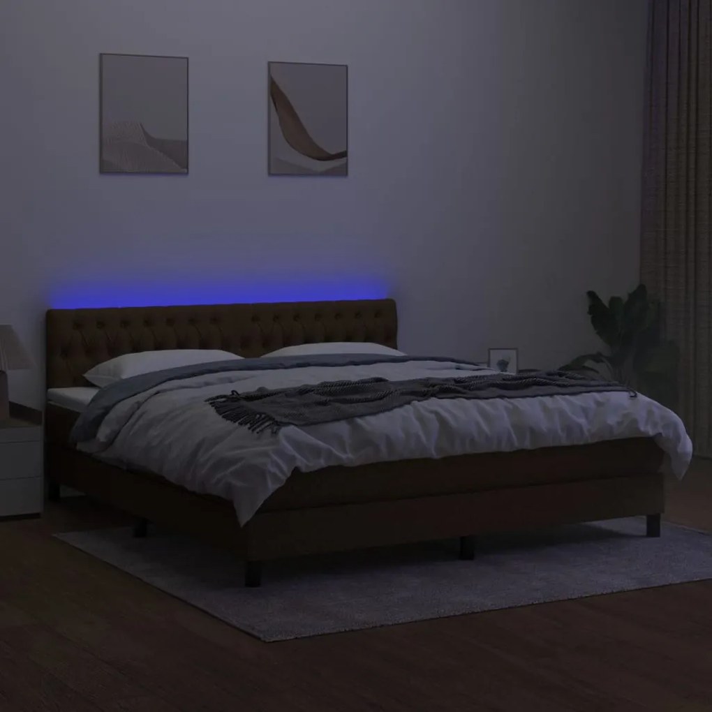 Letto a Molle Materasso e LED MarroneScuro 180x200cm in Tessuto