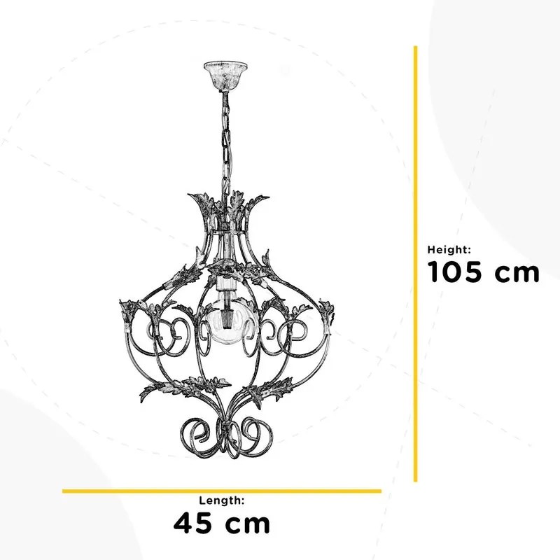 Lampadario Classico SOSPENSIONE CONTESSA COLORE AVORIO bianco paralume bianco E27 Ø45cm