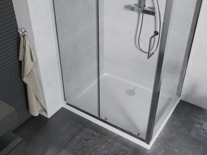 Mexen Apia cabina doccia scorrevole 120 x 90 cm, trasparente, cromo + piatto Flat - 840-120-090-01-00-4010
