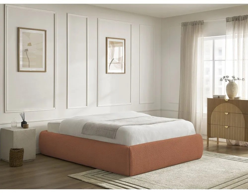 Letto matrimoniale imbottito arancione con contenitore/senza testiera con rete inclusa 180x200 cm Inera – Bobochic Paris