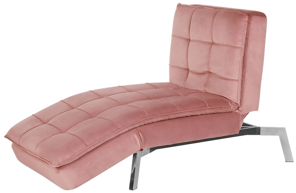 Chaise longue reclinabile in velluto rosa LOIRET Beliani
