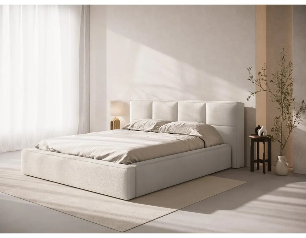 Letto matrimoniale imbottito color crema con contenitore con rete inclusa 140x200 cm Simon Darren – Micadoni