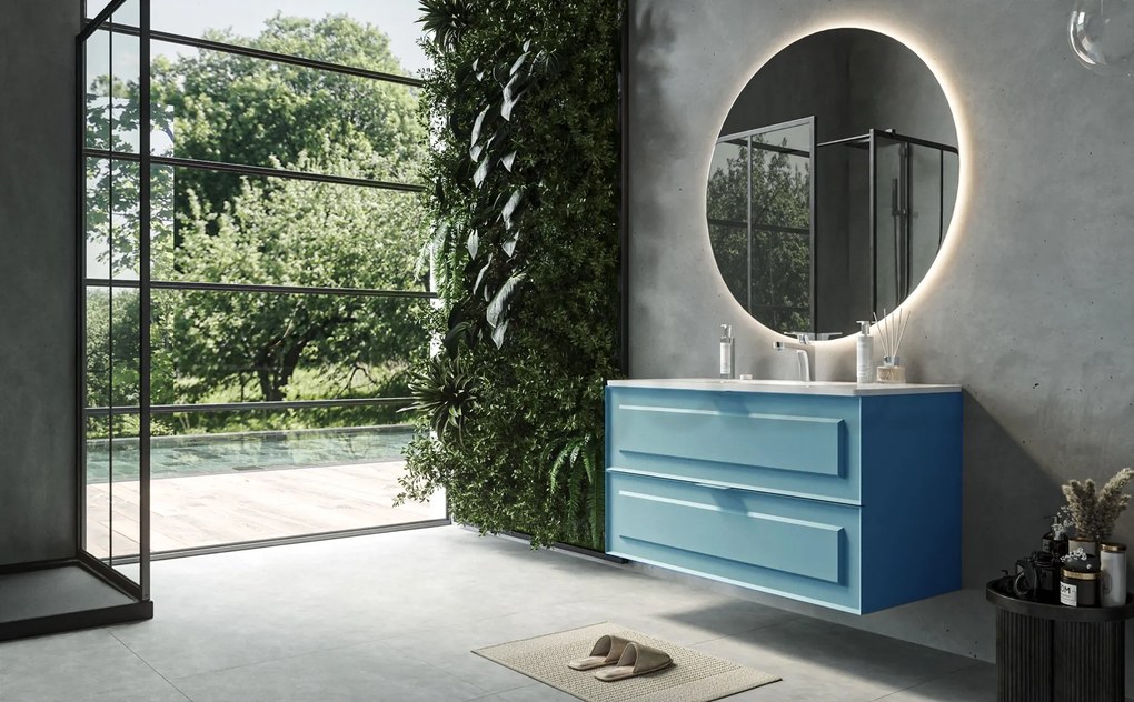 Mobile bagno azzurro opaco 82x47 Dublino con lavabo in ceramica due cassetti con cornice