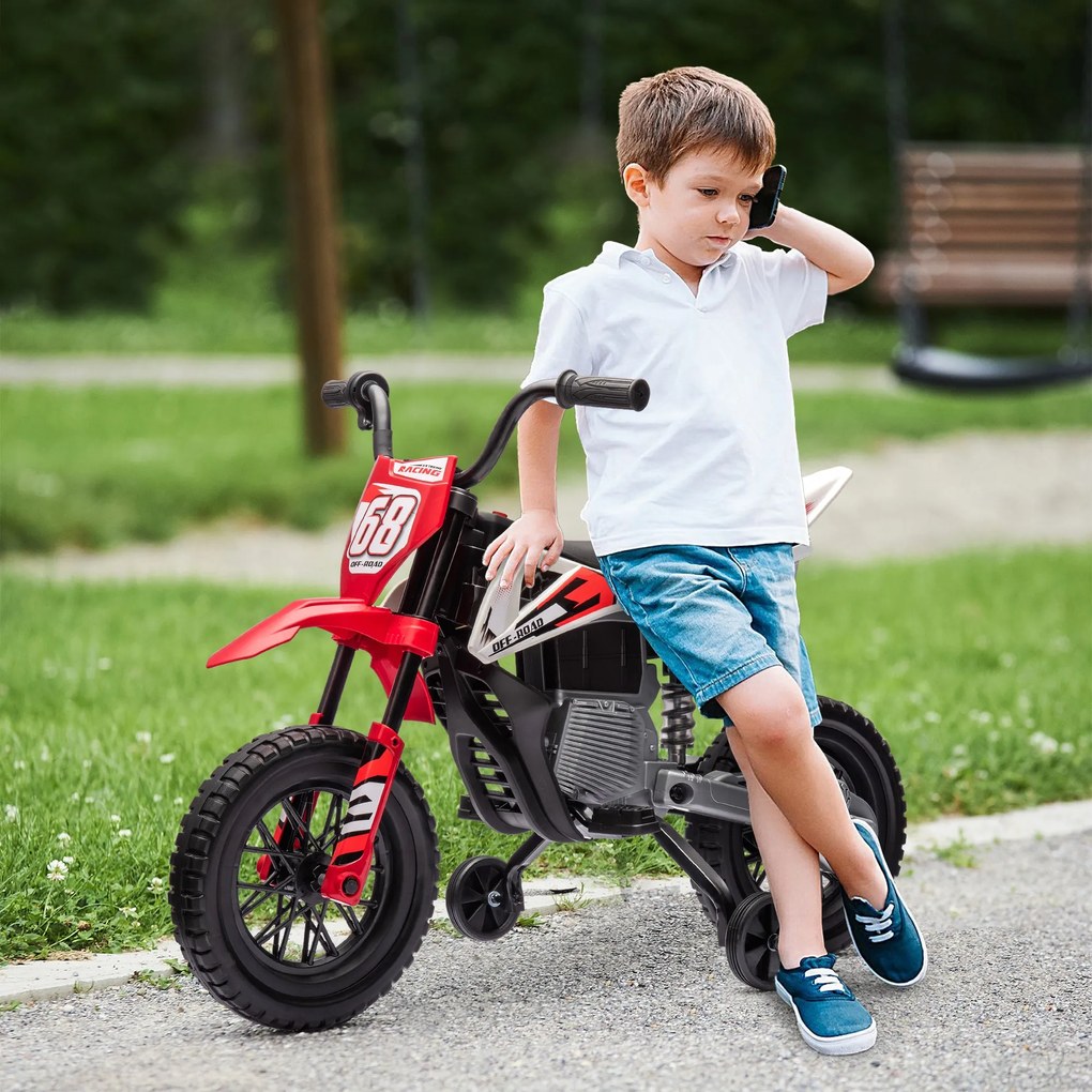 Moto Elettrica per Bambini con Rotelle e Indicatore di Carica Rosso...