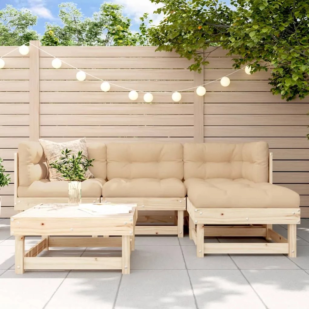 Set divani da giardino 5 pz con cuscini in legno massello