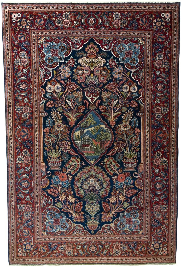 Kashan Tappeto 200x130 Blu (Iran) Annodato A Mano