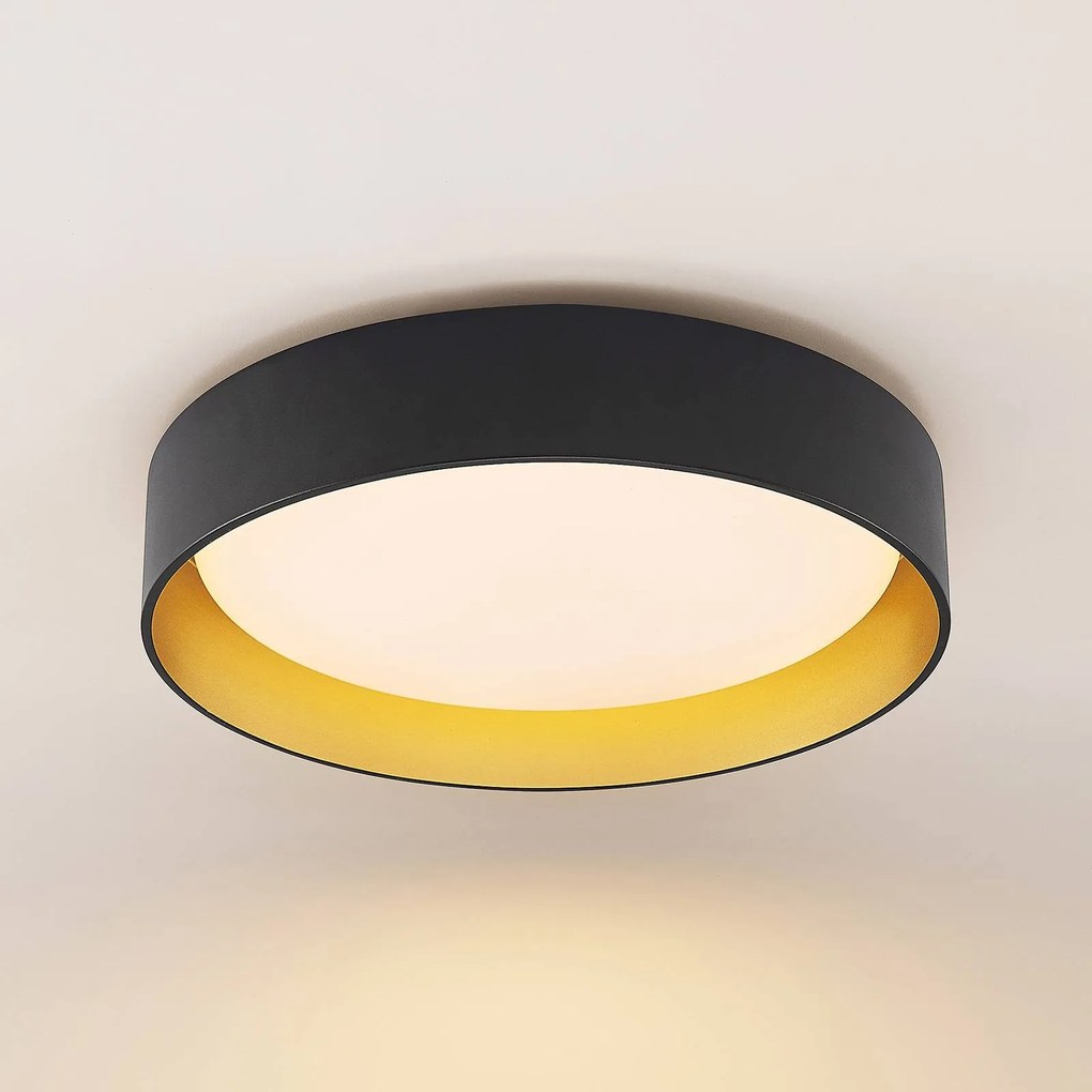 Plafoniera a LED Gracjan Lindby, dimmerabile, Nero, Soggiorno / Sala da pranzo, Plastica, Moderno, Plafoniera LED