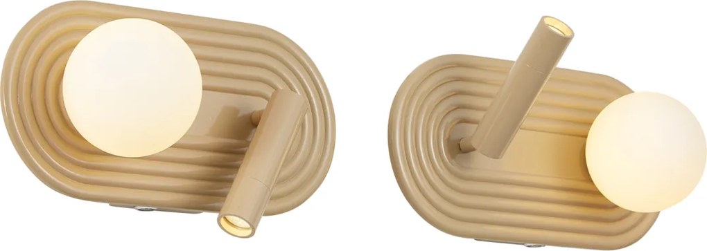 Set di 2 Applique Retrò Tortora Incl. LED Dimmerabile a 3 Fasi e USB-C - Lila