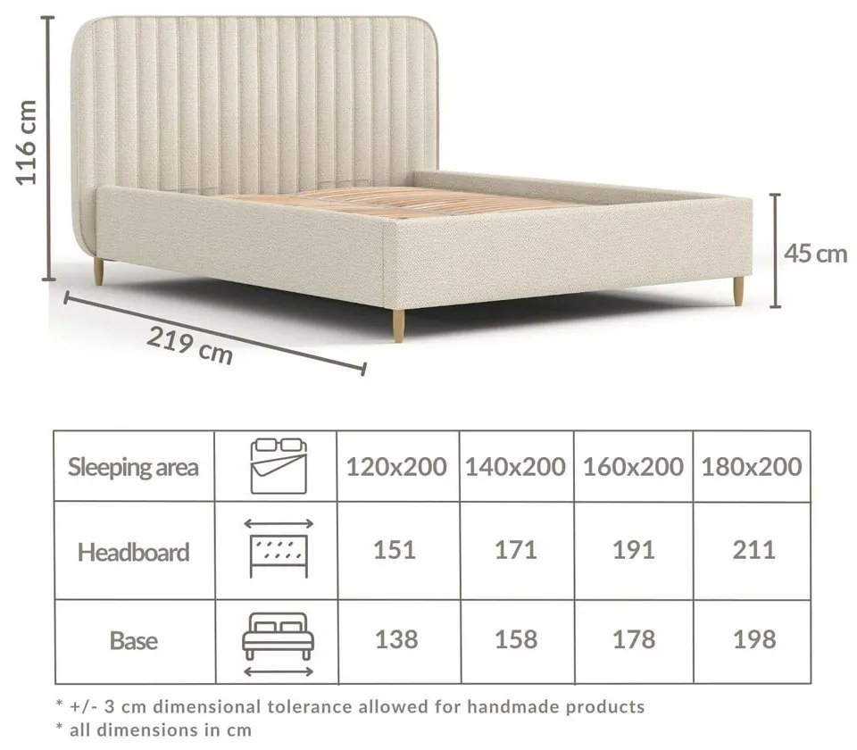 Letto matrimoniale imbottito beige con spazio contenitivo e rete 180x200 cm Noto - Maison de Rêve